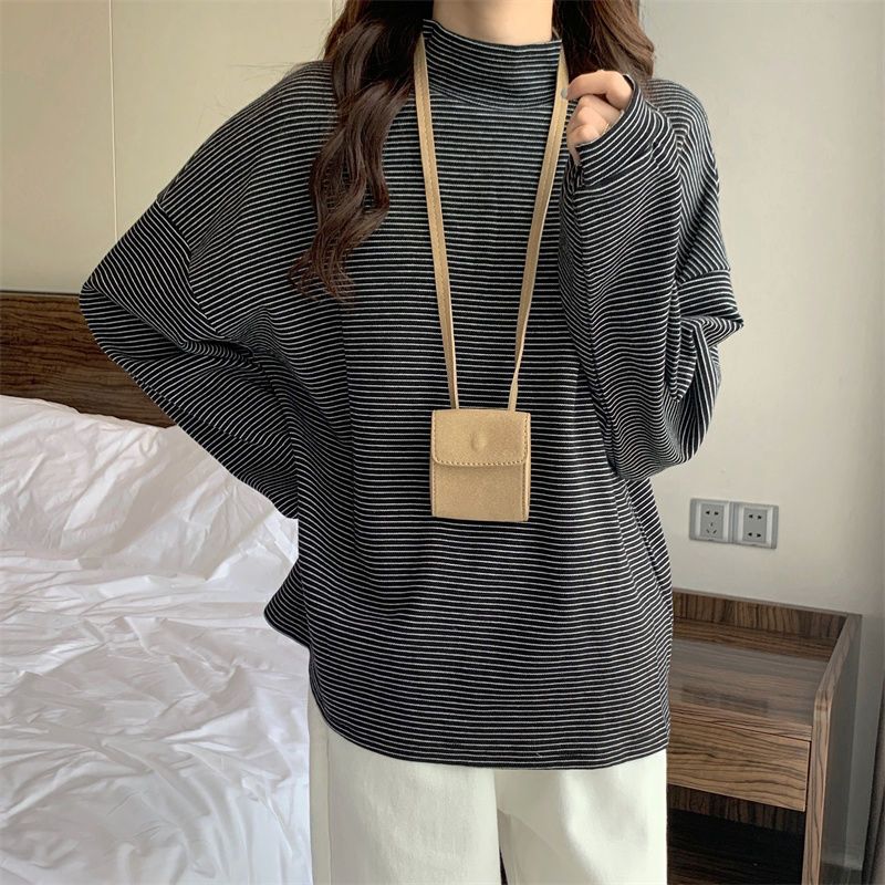 女性用ハーフハイカラーTシャツ,長袖,ルーズ,単色,お手頃価 - Winter Clothing Affordable のレビューと価格